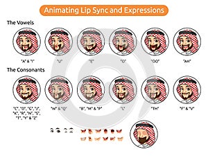 Saudi Arab Man Cartoon Character for Animating Lip Sync and Expressions