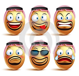 Saudi arab man egg faces set of vector wearing agal and ghutrah or head dress