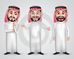 Saudi arab man vector character set wearing thobe and gutra photo