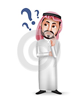 Saudi arab man vector character wearing thobe with confused or thinking photo