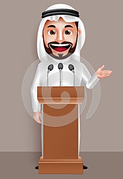 Saudi arab man vector character wearing thobe with a happy smile photo