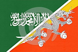 Saudi Arabia and Bhutan, symbol of national flags from textile. Championship between two countries