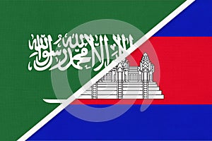 Saudi Arabia and Cambodia or Kampuchea, symbol of national flags from textile. Championship between two countries
