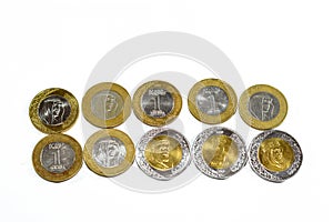 Saudi Arabia coins of 1, 2 SAR one and two Saudi Arabia riyals features king Salman and king AbdulAziz Al Saud isolated on white