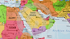 Saudi Arabia on a color contour world map 1