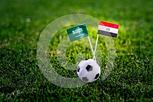 Saudi Arabia - Egypt, Group A, Monday, 25. June, Football, World Cup, Russia 2018, National Flags on green grass, white football b