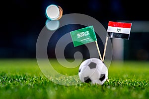 Saudi Arabia - Egypt, Group A, Monday, 25. June, Football, World Cup, Russia 2018, National Flags on green grass, white football b