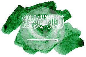 Saudi Arabia flag is depicted in liquid watercolor style isolated on white background