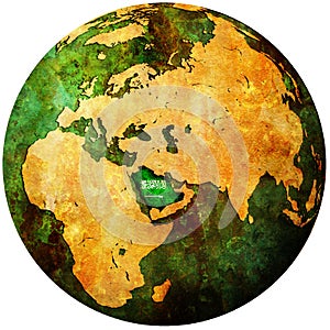 saudi arabia flag on globe map