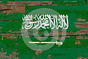 Saudi Arabia Flag on old wood