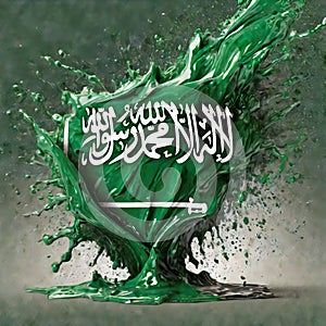 Saudi Arabia flag paint liquid explosion on isolated background , generated by AI