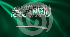 Saudi Arabia Flag with waving folds, close up view, 3D rendering