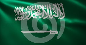 Saudi Arabia Flag with waving folds, close up view, 3D rendering