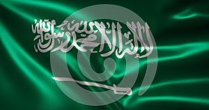 Saudi Arabia Flag with waving folds, close up view, 3D rendering