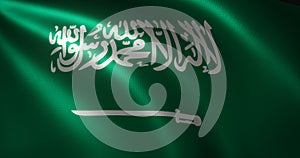 Saudi Arabia Flag with waving folds, close up view, 3D rendering