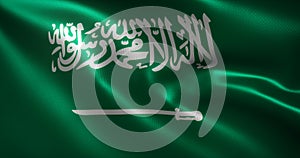 Saudi Arabia Flag with waving folds, close up view, 3D rendering
