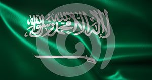 Saudi Arabia Flag with waving folds, close up view, 3D rendering