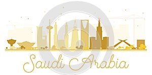 Saudi Arabia golden skyline silhouette.