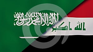 Saudi Arabia Iraq national flags. News, reportage, business background. 3D illustration
