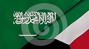 Saudi Arabia Kuwait national flags. News, reportage, business background. 3D illustration