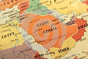 Saudi Arabia map on globe photo