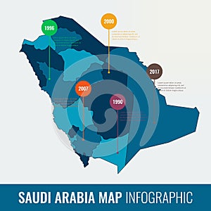 Saudi Arabia map infographic template. All regions are selectable. Vector