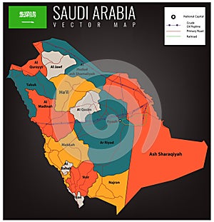 Saudi Arabia map with selectable territories. Vector