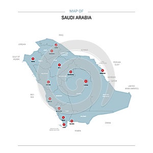 Saudi Arabia map vector with red pin