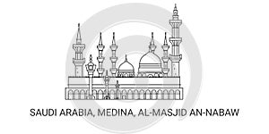 Saudi Arabia, Medina, Almasjid Annabaw, travel landmark vector illustration