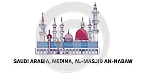 Saudi Arabia, Medina, Almasjid Annabaw, travel landmark vector illustration