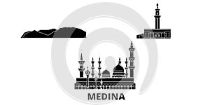 Saudi Arabia, Medina flat travel skyline set. Saudi Arabia, Medina black city vector illustration, symbol, travel sights