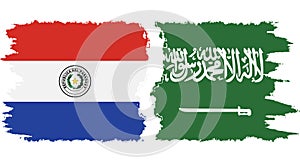 Saudi Arabia and Paraguay grunge flags connection vector