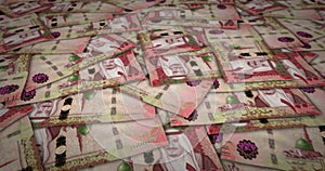 Saudi Arabia Rial 100 banknote flying over money surface