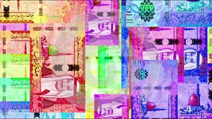 Saudi Arabia Rial 100 SAR banknotes abstract color mosaic pattern