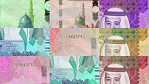 Saudi Arabia Rial 100 SAR banknotes abstract color mosaic pattern