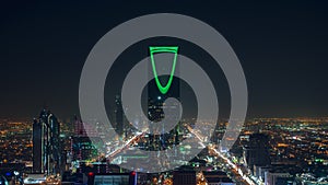 Saudi Arabia Riyadh landscape at night - Riyadh Tower Kingdom Centre - Kingdom Tower â€“ Riyadh Skyline - Burj Al-Mamlaka â€“
