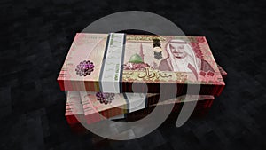 Saudi Arabia Riyal money banknote pile packs animation