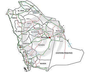 Saudi Arabia road and highway map.