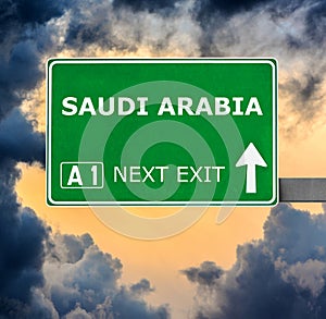 SAUDI ARABIA road sign against clear blue sky