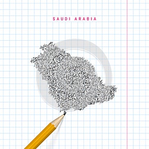 Saudi Arabia sketch scribble vector map drawn on checkered school notebook paper background