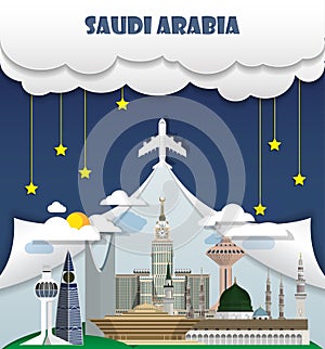 Saudi arabia travel background Landmark Global Travel And Journey Infographic Vector Design Template. illustration.