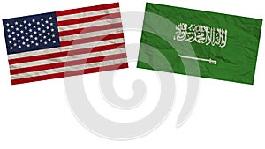 Saudi Arabia and United States of America Flags Together â€“ Paper Texture â€“ Illustration