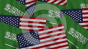 Saudi Arabia and United States of America Realistic Texture Flags Together