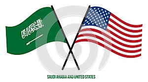 Saudi Arabia and United States Flags Crossed Flat Style. Official Proportion. Correct Colors