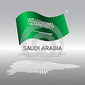 Saudi Arabia wavy flag and mosaic map on light background. Creative background for saudi arabia national poster. Vector design