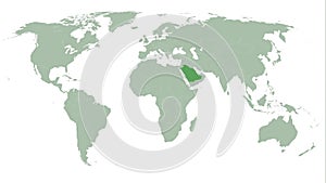 Saudi Arabia on World Map. Trendy Flat Design