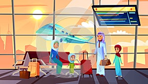 Saudi Arabian people in airport vector illustration