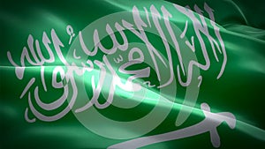 Saudi flag Closeup 1080p Full HD 1920X1080 footage video waving in wind. National 3d Saudi flag waving. Sign of Saudi Arabia seaml