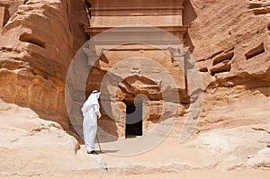 Saudian in MadaÃÂ®n Saleh archeological site, Saudi Arabia