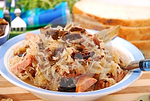 Sauerkraut with mushrooms,plums and sausage